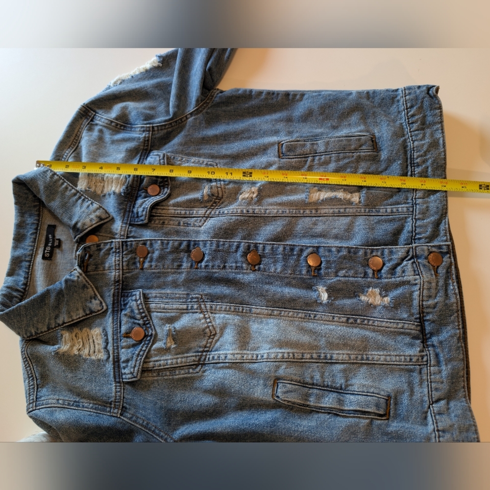 STS Blue Distressed Denim Trucker Jacket XS - Vintage Wash Deconstructed - Picture 8 of 10